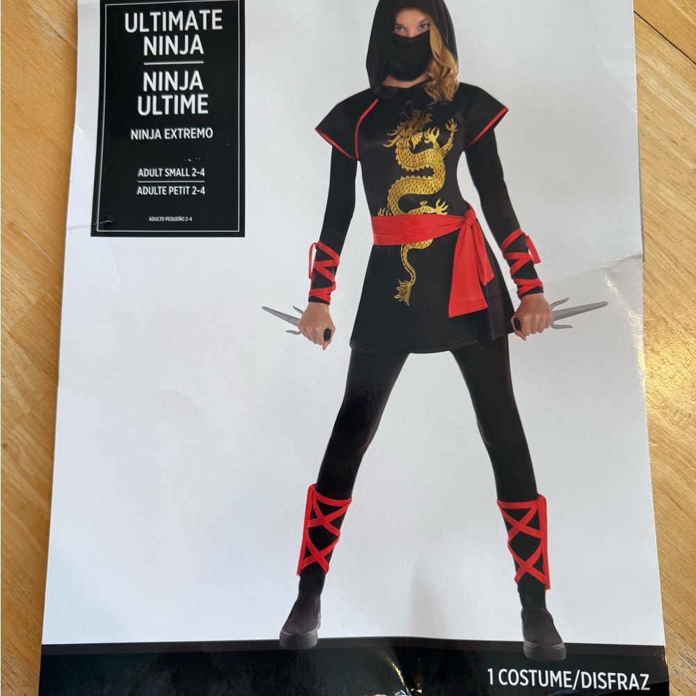 Ultimate Ninja Costume for Women - Black and Red, Size 2-4